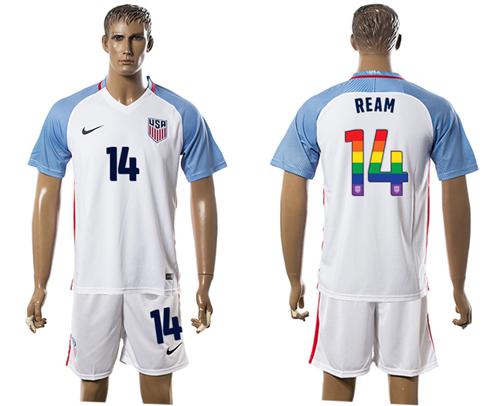 USA #14 Ream White Rainbow Soccer Country Jersey